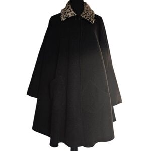 Vintage 90s Retro 60s Style Cape Poncho Black Leopard Print One Size Fits All